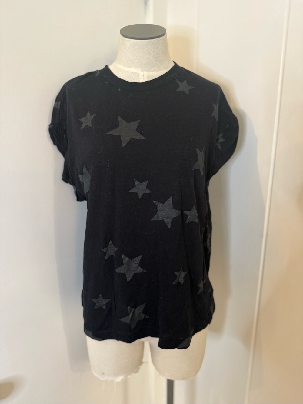 Current/Elliott Black Star-Print Short Sleeve Tee Sz 2